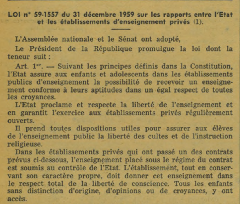 La loi Debré du 31 décembre 1959 - Enseigner de Gaulle